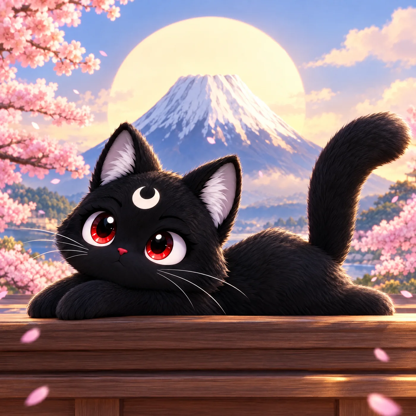 Tsuki at Fuji: colour illustration