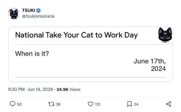 Screenshot of the post by @tsukionsolana, 14 Jun 2024, 7:30am ET