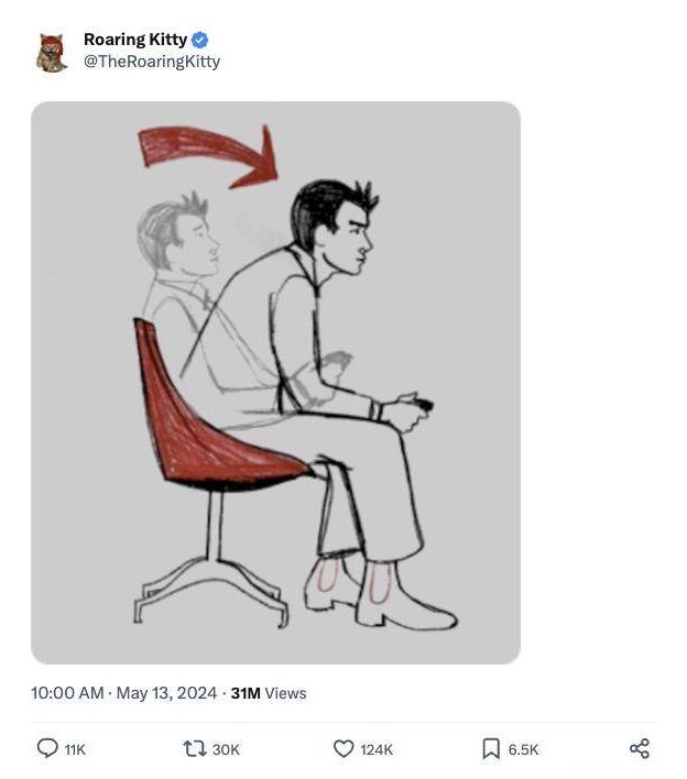 Roaring Kitty's first post in three years: a drawing of a man leaning forward in a chair